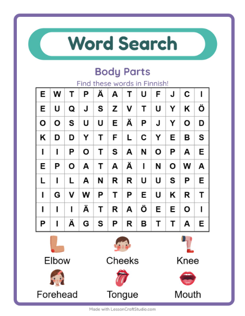 Picture word search – Body Parts