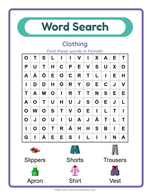 Picture word search – Clothes