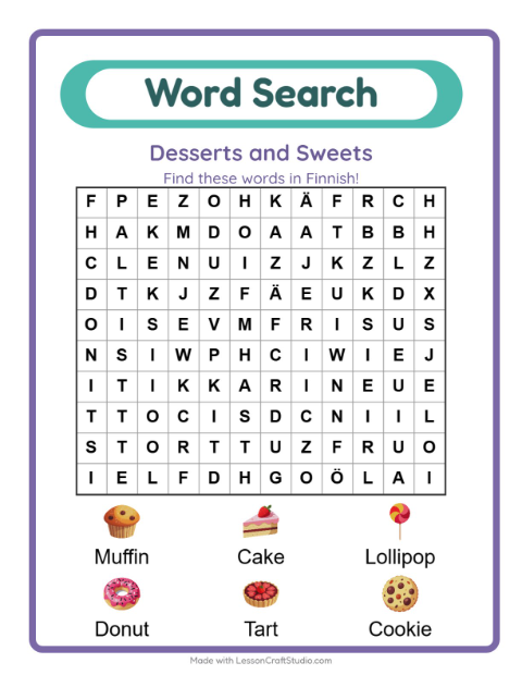 Picture word search – Desserts and Sweets
