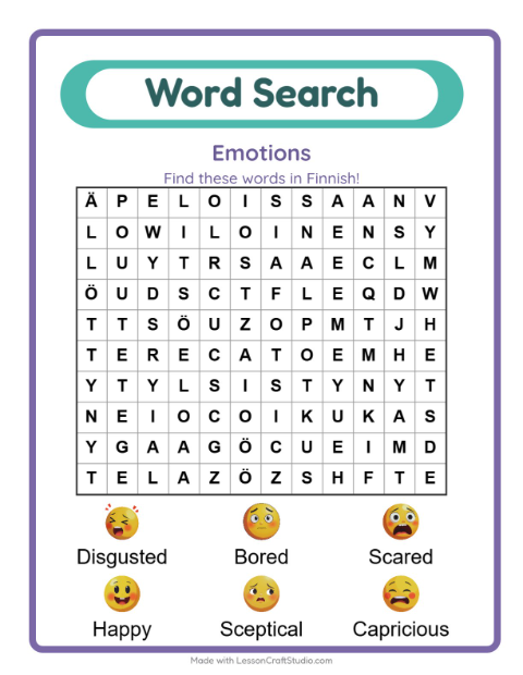 Picture word search – Feelings