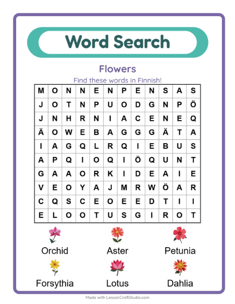 Picture word search – Flowers