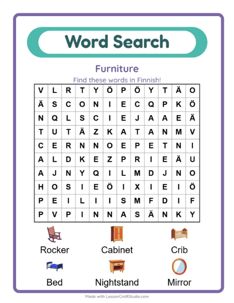 Picture word search – Furniture