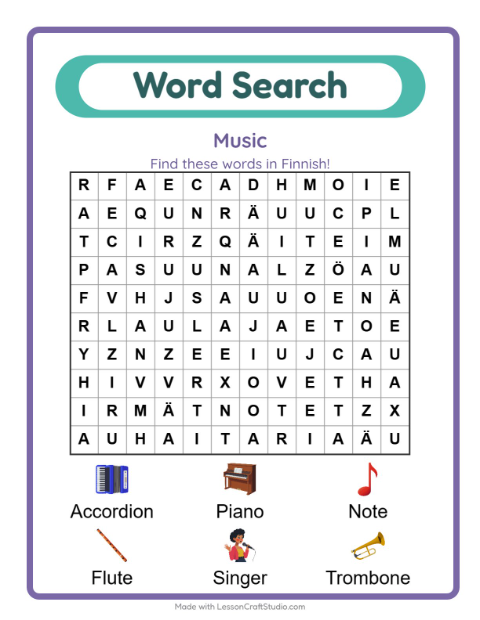 Picture word search – Musical Instruments