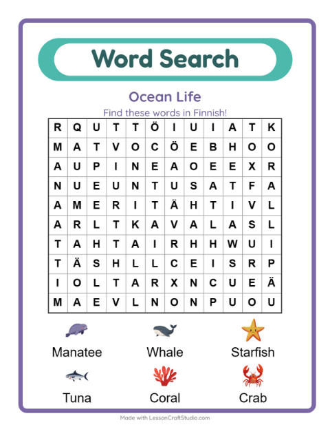 Picture word search – Ocean Life
