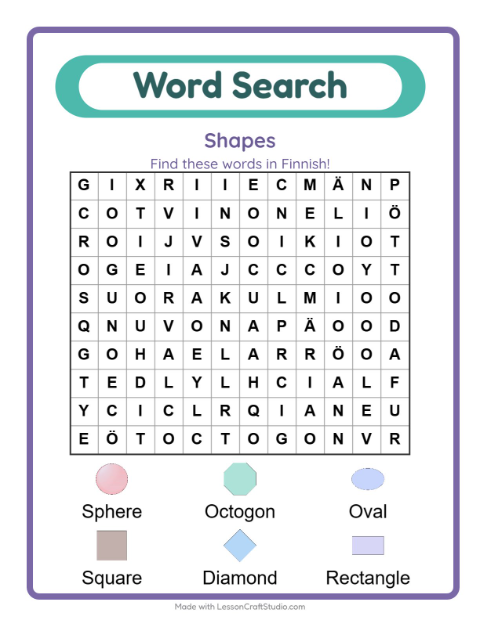 Picture word search – Shapes