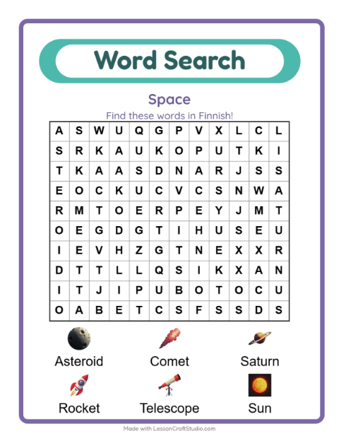 Picture word search – Space