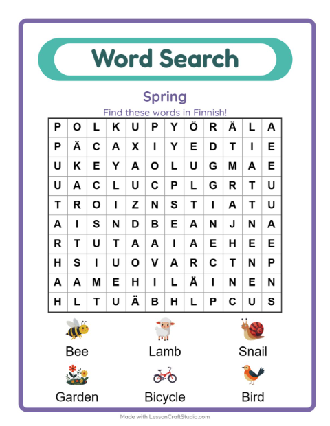 Preview of A bird, a bee and a snail: spring spelled out in Finnish