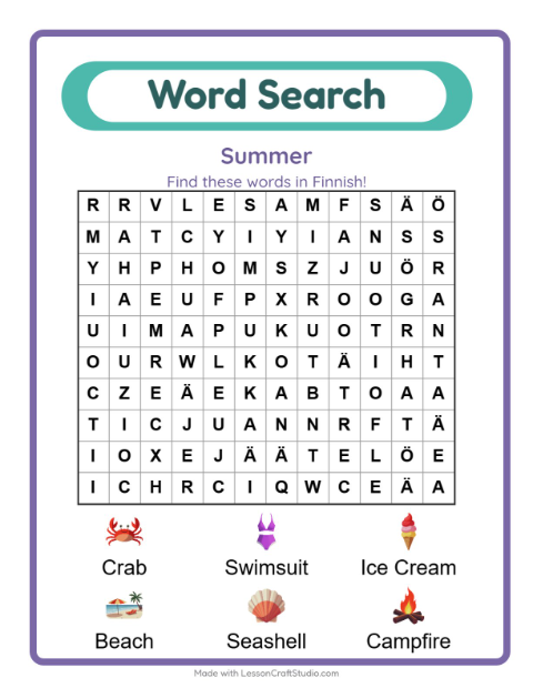 Picture word search – Summer