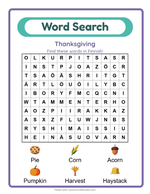 Picture word search – Thanksgiving