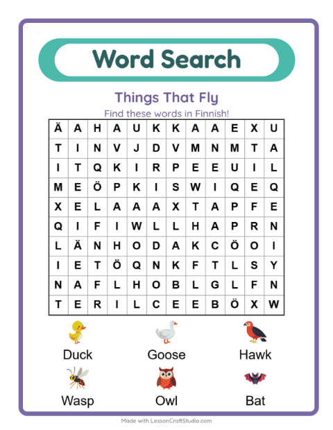Picture word search – Things That Fly