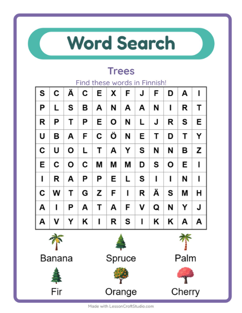 Picture word search – Trees