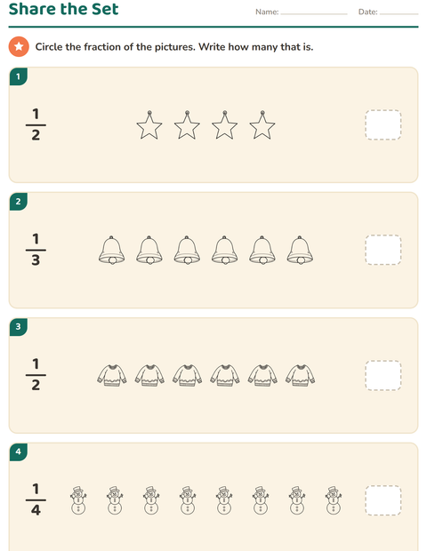 Preview of Fractions worksheet featuring Christmas B&W for grade 2
