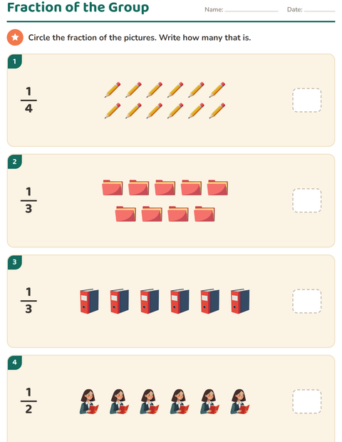 Preview of Fractions worksheet featuring Classroom for grade 3