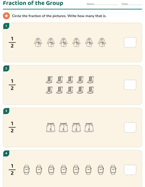 Preview of Fractions worksheet featuring Apparel BW for grade 3