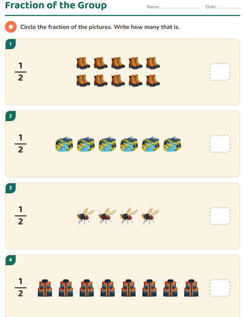 Preview of Fractions worksheet featuring Camping for grade 3