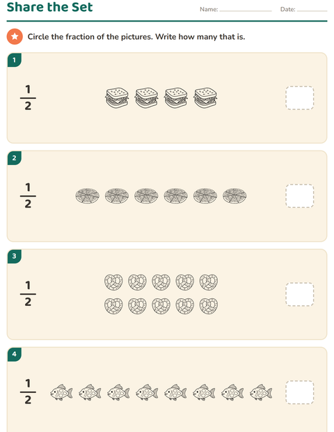 Preview of Fractions worksheet featuring Food BW for grade 2