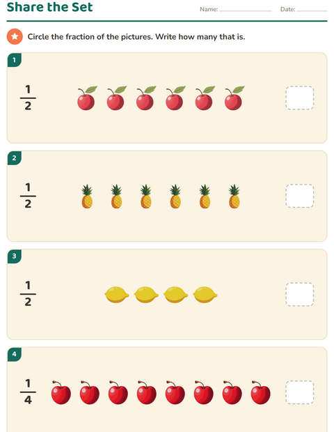 Grade 2 Fraction Worksheets: Halves, Thirds, and Fourths — 2