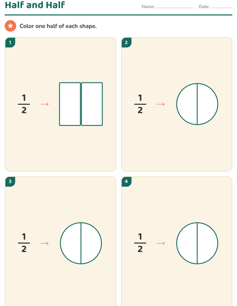 Grade 2 Fraction Worksheets: Halves, Thirds, and Fourths — 3
