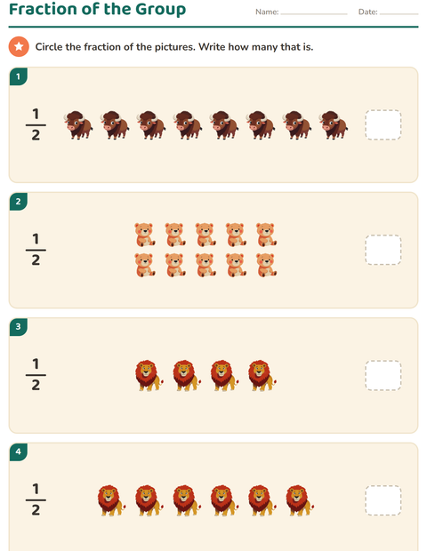 Preview of Fractions worksheet featuring Zoo Animals for grade 3