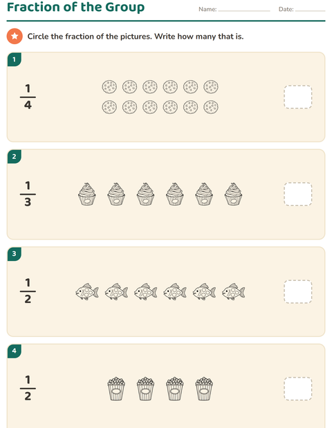 Preview of Fractions worksheet featuring Food BW for grade 3