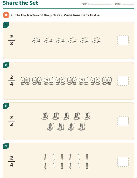Preview of Fractions worksheet featuring Apparel BW for grade 2