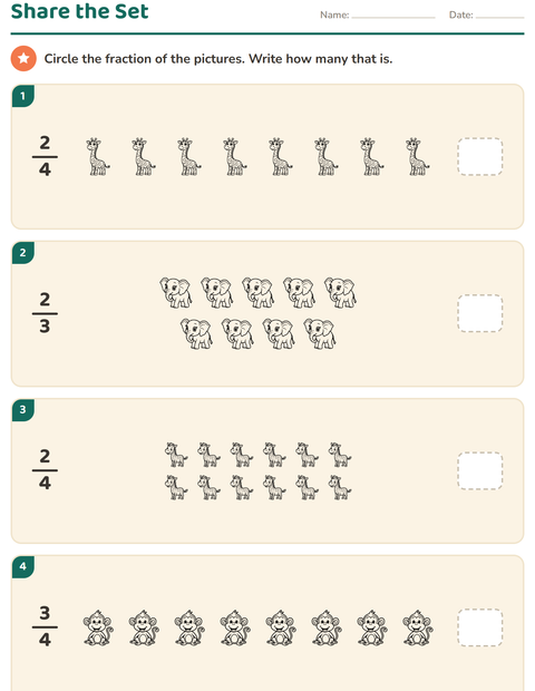 Preview of Fractions worksheet featuring Zoo Animals BW for grade 2