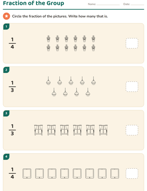 Preview of Fractions worksheet featuring Household BW for grade 3