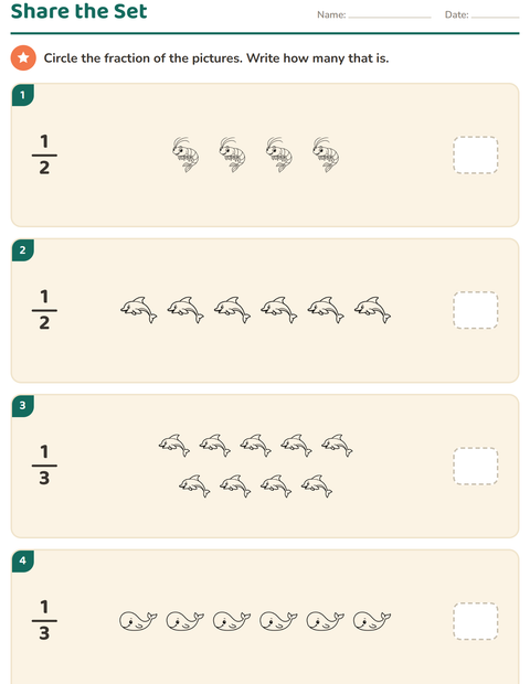 Preview of Fractions worksheet featuring Sea Life BW 2 for grade 2