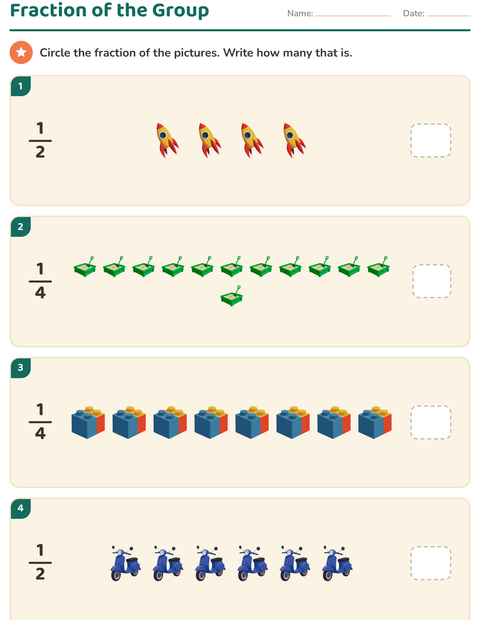 Preview of Fractions worksheet featuring Toys for grade 3