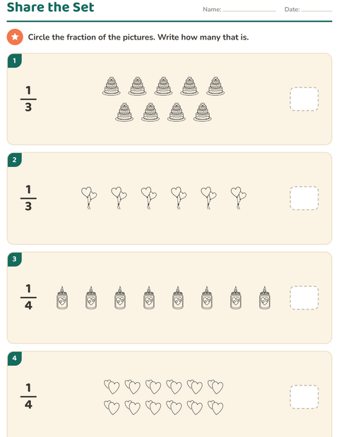 Preview of Fractions worksheet featuring Valentine BW for grade 2