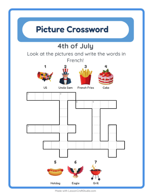 Picture crossword – Fourth of July Things