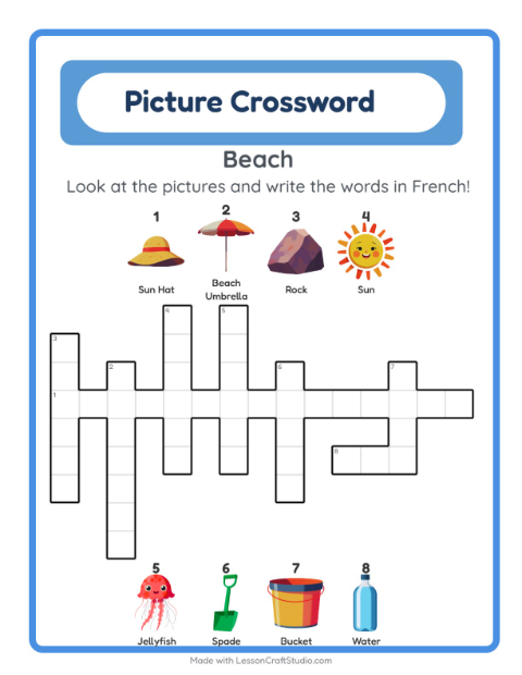 Picture crossword – Beach Things