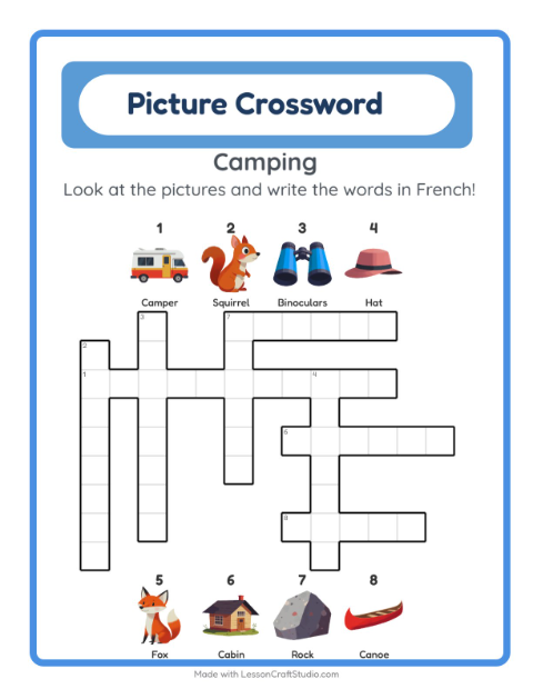 Picture crossword – Camping Gear