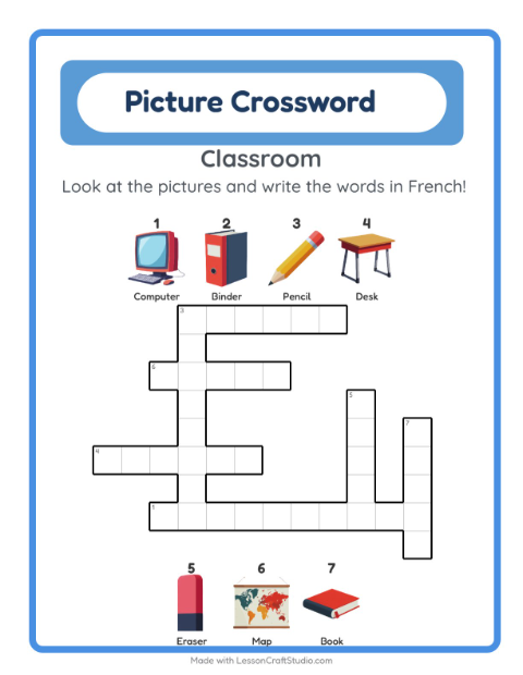 Picture crossword – Classroom Objects
