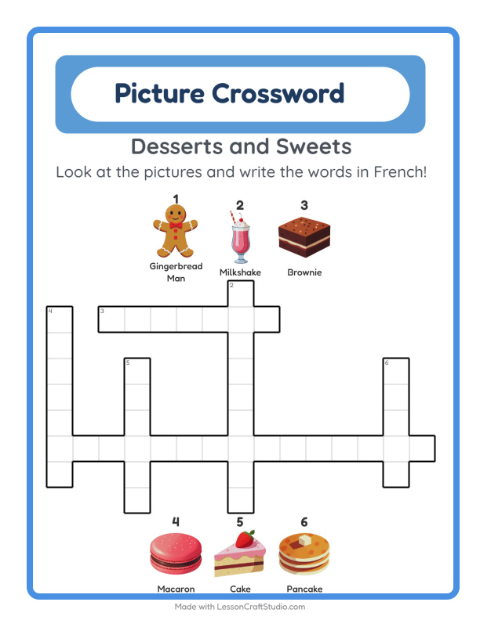 Picture crossword – Desserts and Sweets