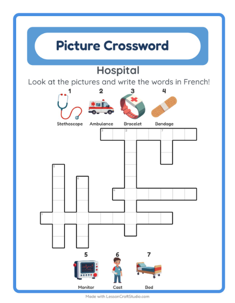 Picture crossword – Hospital Things