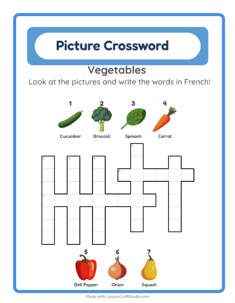 Picture crossword – Vegetables