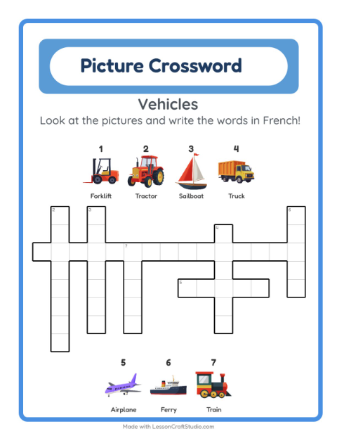 Picture crossword – Vehicles