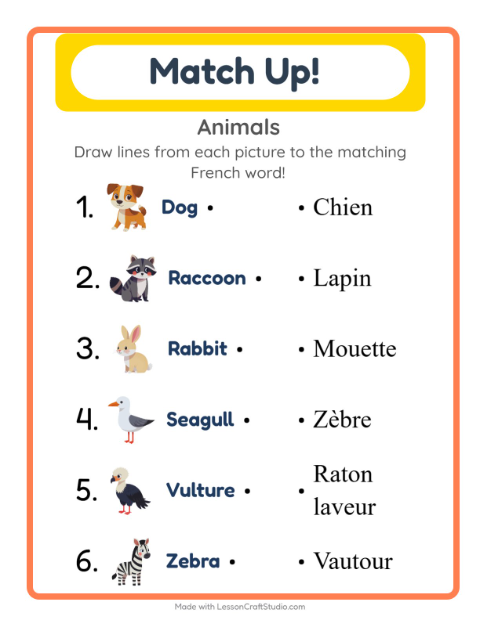 Picture-word match – Animals