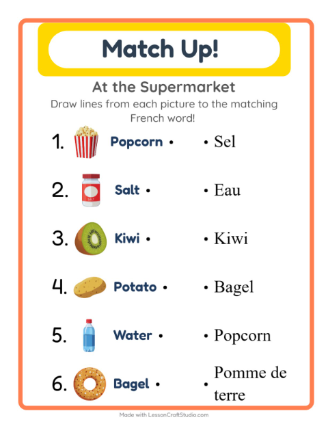 Picture-word match – Supermarket Things