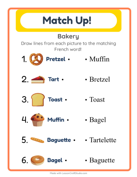 Picture-word match – Bakery Treats