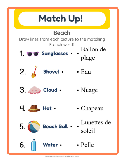 Picture-word match – Beach Things