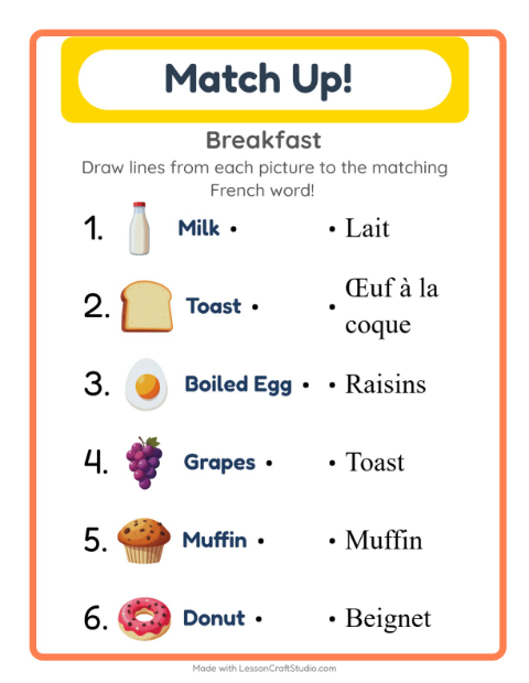 Picture-word match – Breakfast