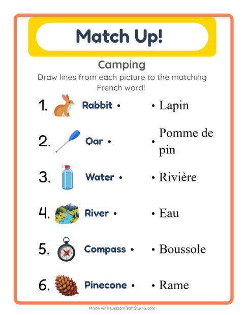 Picture-word match – Camping Gear