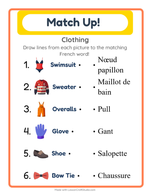 Picture-word match – Clothes