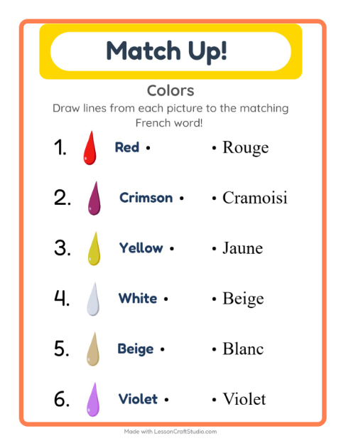 Picture-word match – Colors