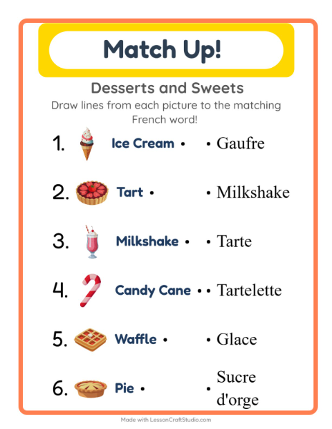 Picture-word match – Desserts and Sweets