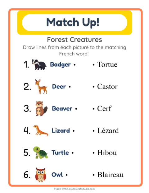 Picture-word match – Forest Creatures