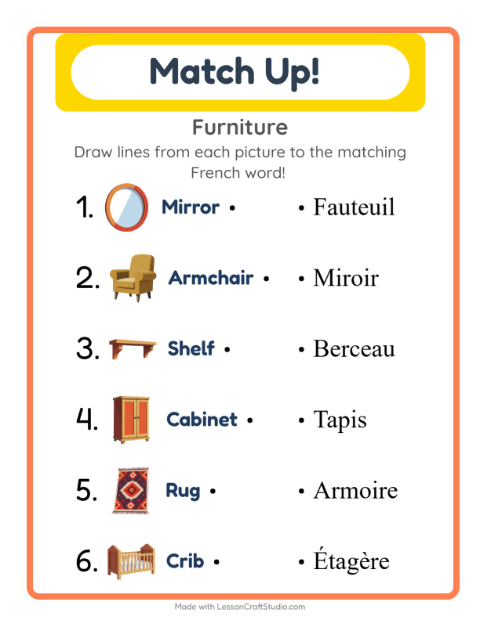 Picture-word match – Furniture