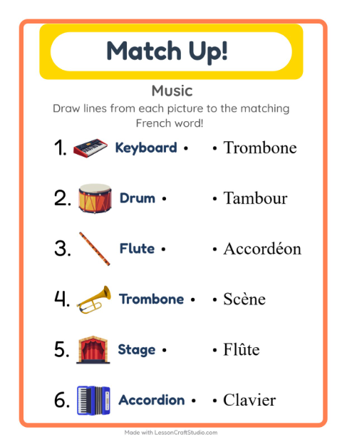 Picture-word match – Musical Instruments